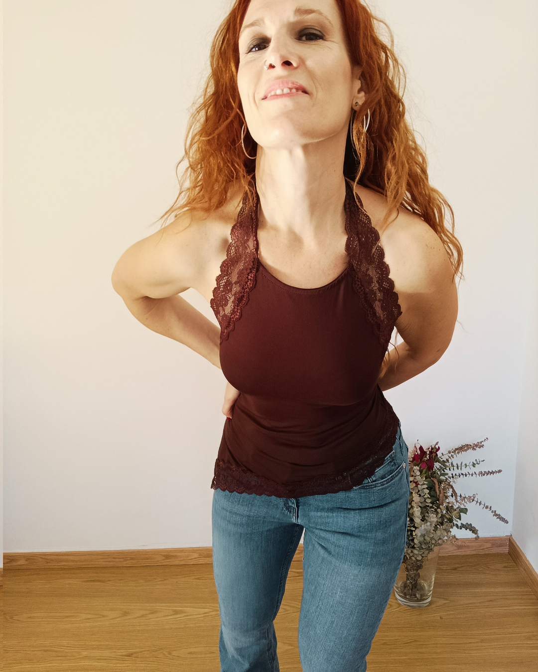 Top Halter Lace Marrón