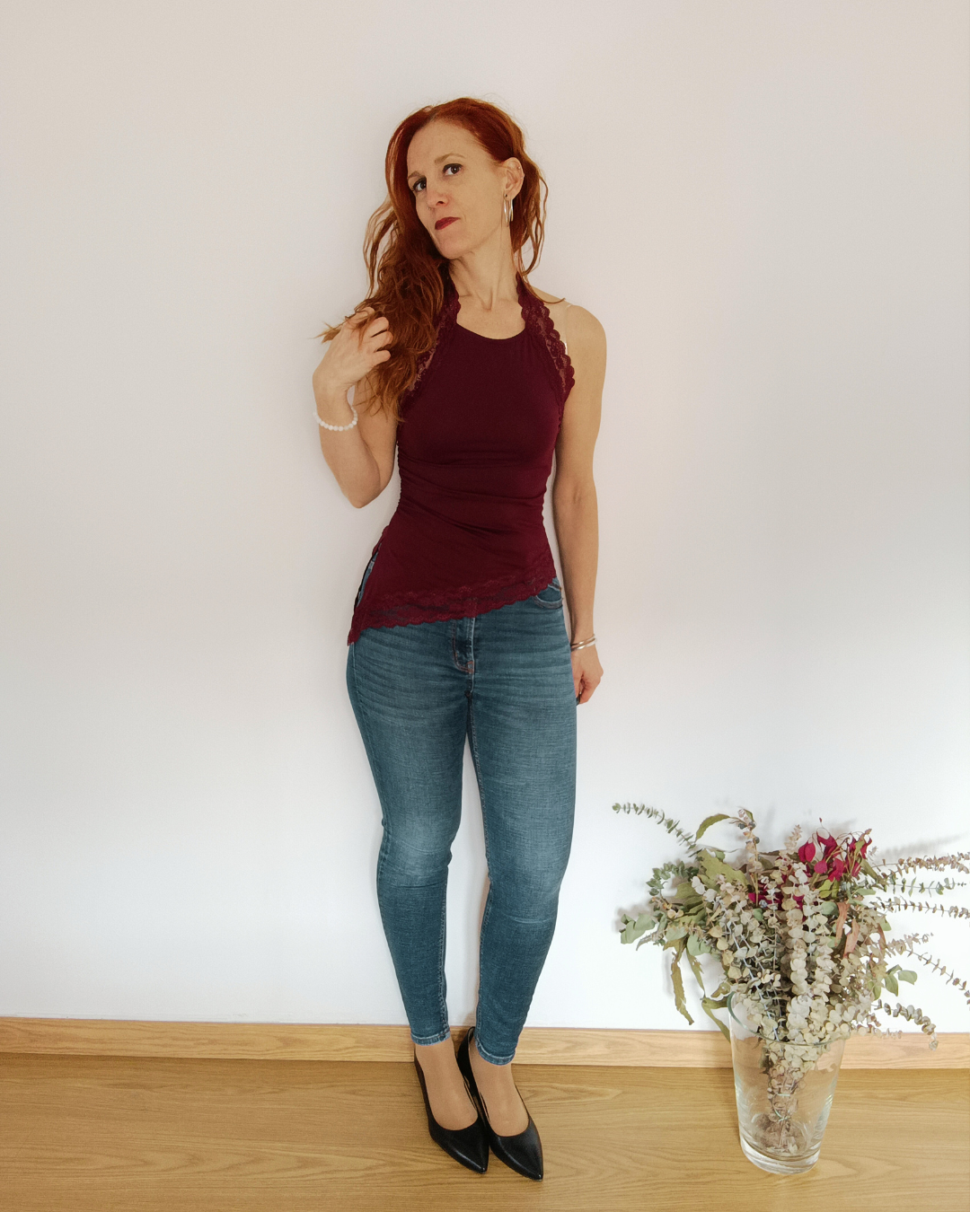 Top Halter Lace Burdeos