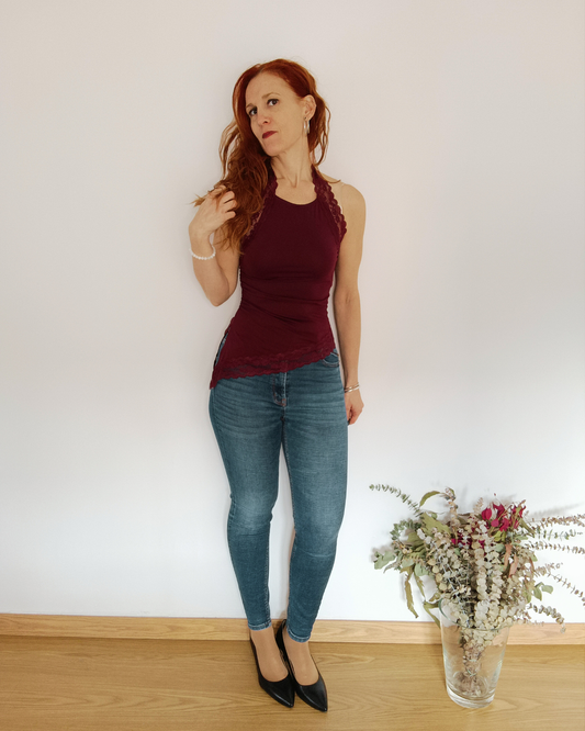 Top Halter Lace Burdeos