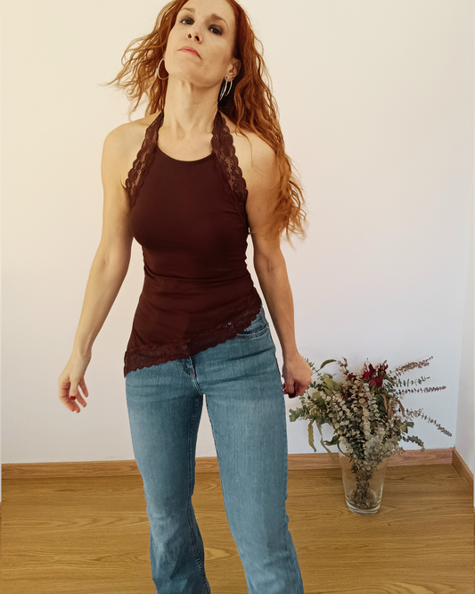 Top Halter Lace Marrón